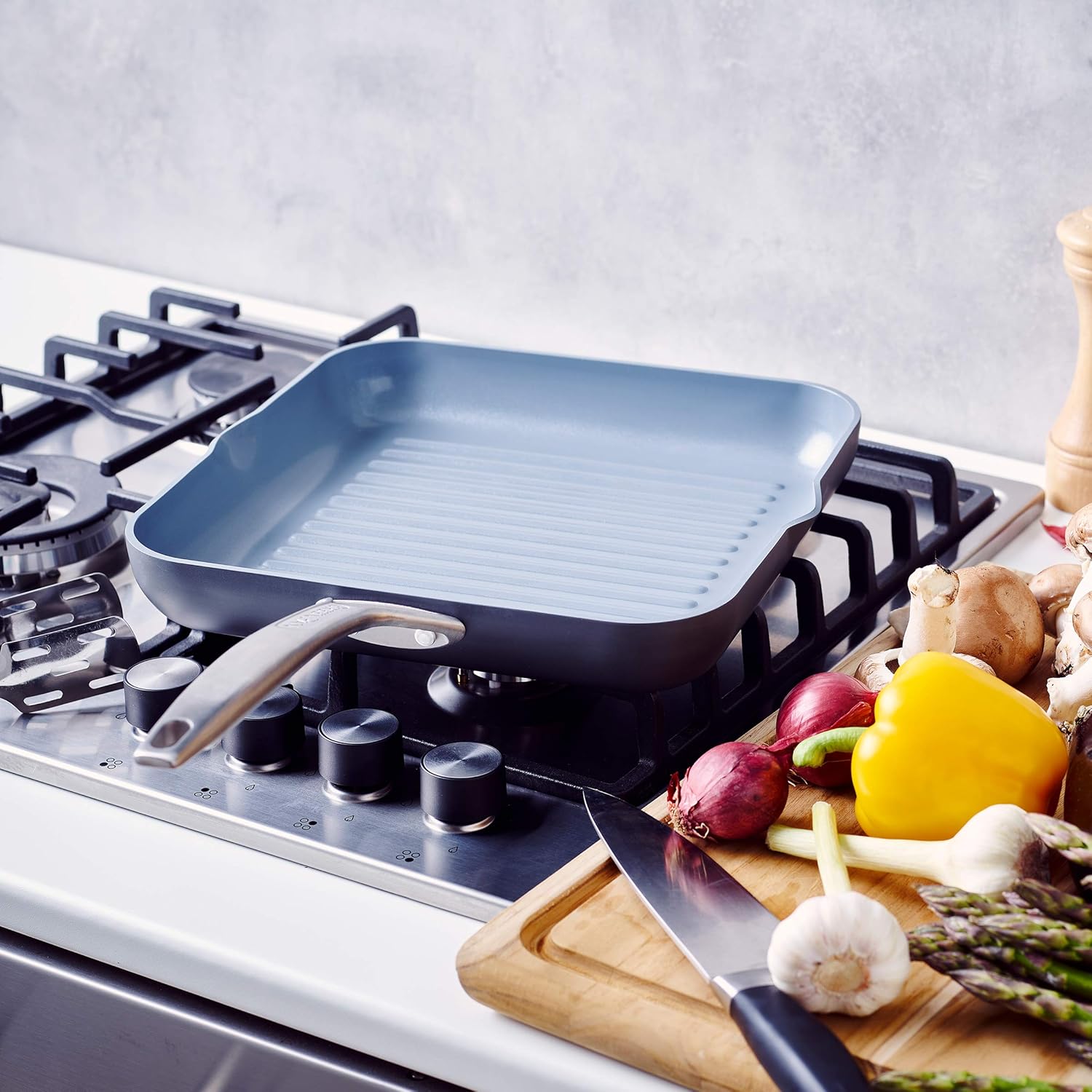 GreenPan Paris 11 Inch Ceramic Non-Stick Square Grill Pan, Gray -: Green Pan With Thermolon: Kitchen & Dining