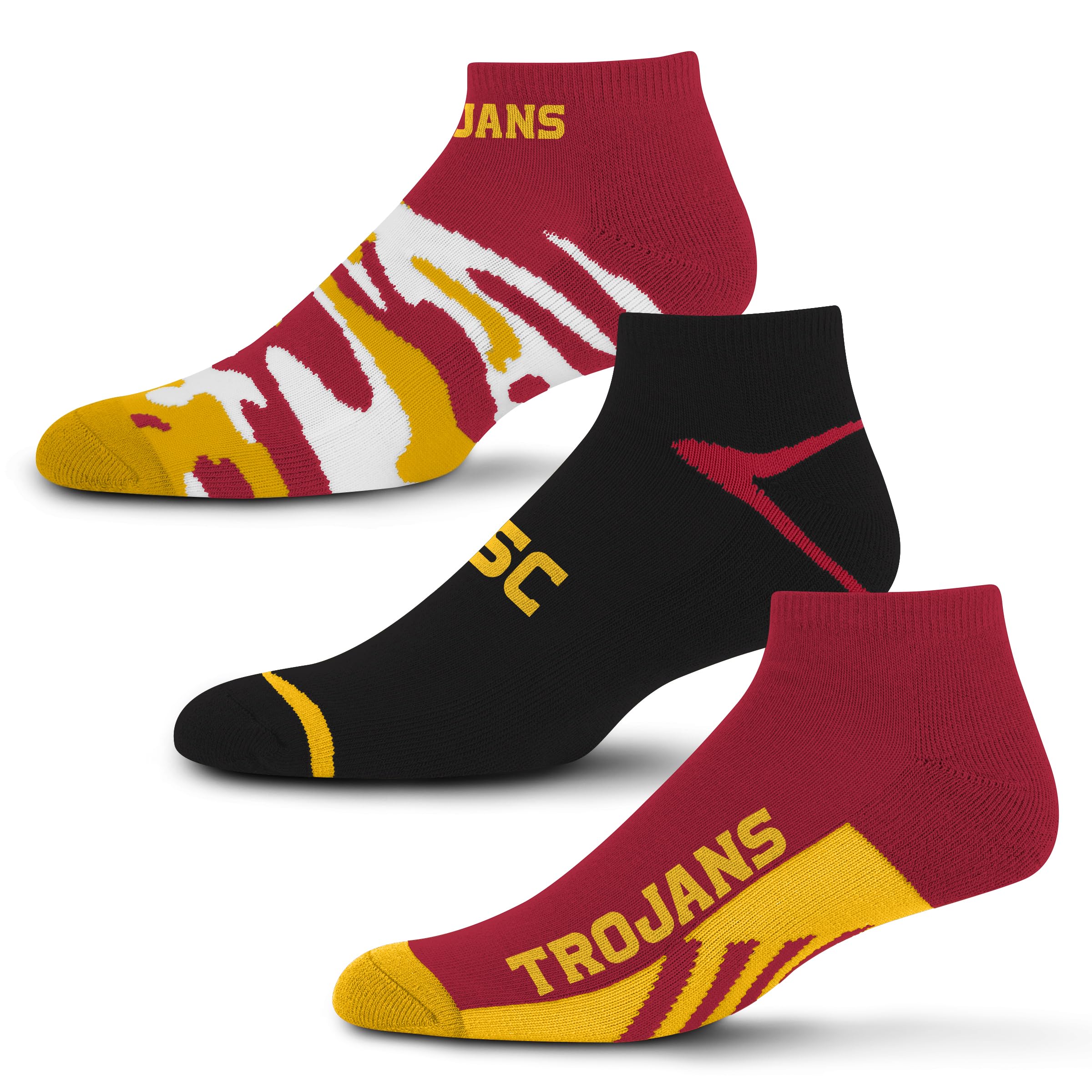 For Bare Feet NCAA USC Trojans CAMO BOOM 3 Pack Ankle Sock Team Colors Medium Image