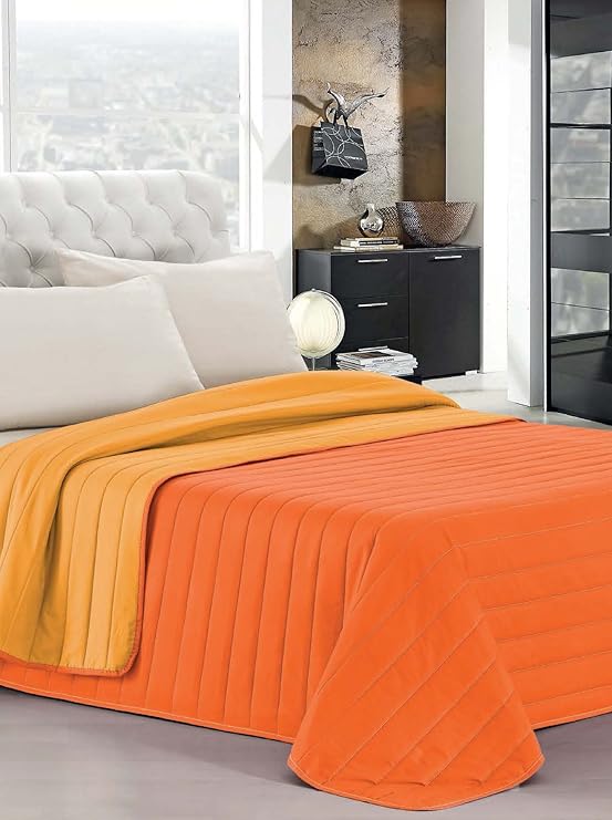 Italian Bed Linen Elegant Trapuntino matrimoniale 2 Posti, Arancio