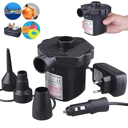 Elektrische Luftpumpe, Elektropumpe mit 3 Luftdüse Kompressor für Luftmatratzen, Schlauchboote, Gästebetten, Aufblasbare Schw