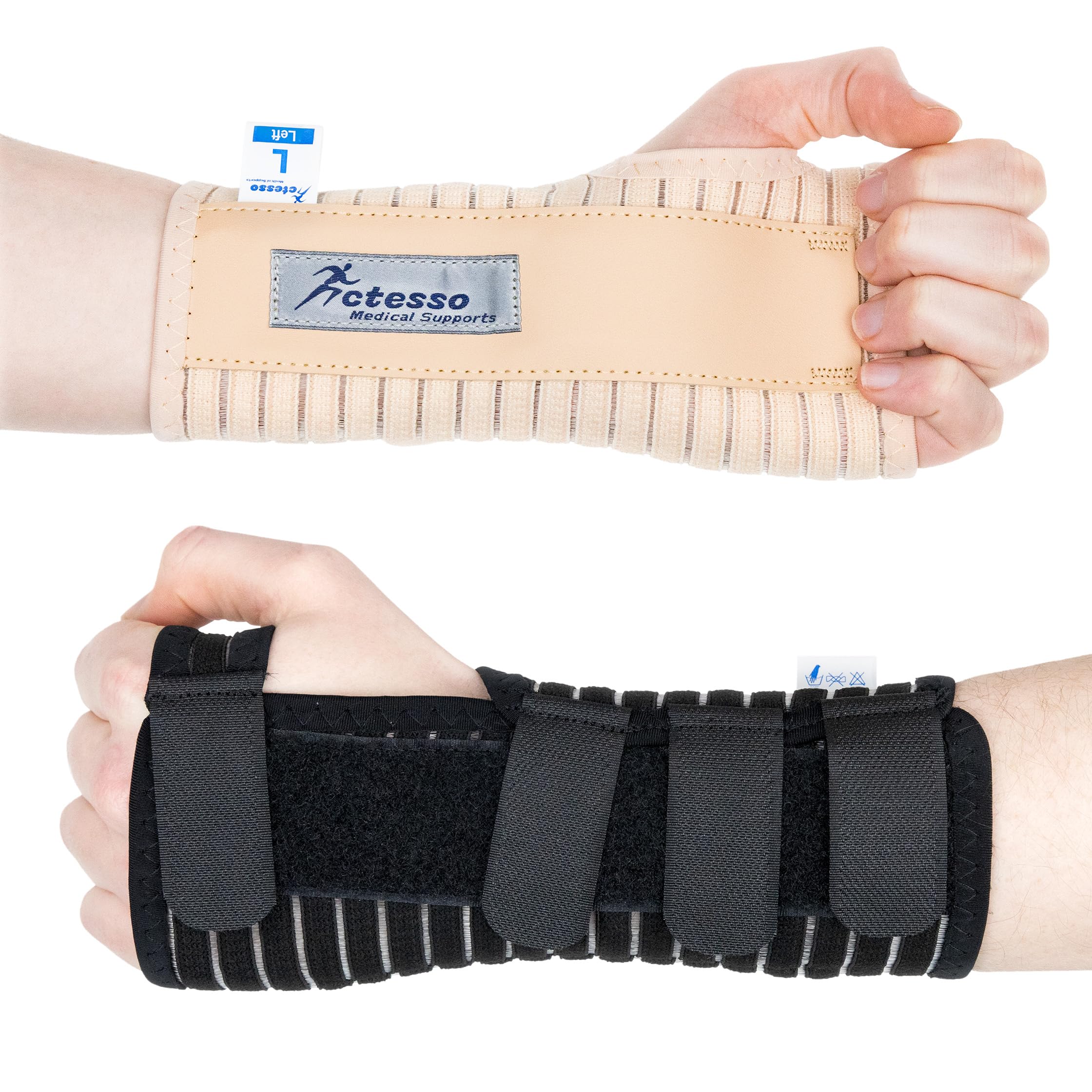 Actesso Breathable Wrist Support Brace Splint - Ideal for Carpal Tunnel, Sprains, and Tendonitis (Beige, Large Left)