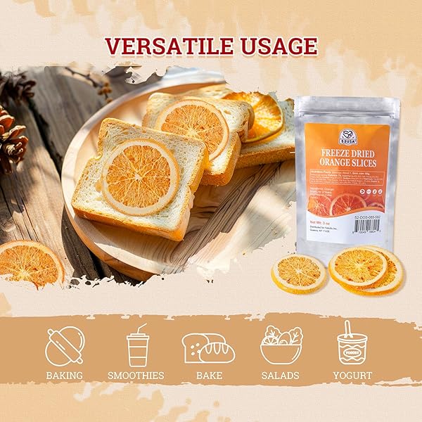 52USA FREEZE DRIED ORANGE SLICES, 3OZ (85G), DEHYDRATED ORANGE SLICES, ALL NATURAL, NO ADDITIVES, NO SUGAR ADDED, DRIED FRUIT FOR COCKTAILS, SNACKING, BAKING & GARNISHING