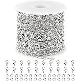 Jabogrii 10 Meters Stainless Steel Jewelry Making Chains Silver Chain Bulk DIY Craft Chain Jewelry Chain Roll for Women Necklace Bracelet