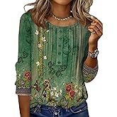 Zeagoo 3/4 Length Sleeve Womens Tops Round Neck Casual Summer Tunic Tops Basic Tees Blouses Dressy T-Shirts Pleated Shirts