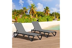DOMI OUTDOOR LIVING Domi Pool Lounge Chairs Set of 2, Aluminum Adjustable Outdoor Chaise Lounge with Wheels, All Weather Poolside Chairs for Deck Lawn Patio Backyard, Textilene - Gray