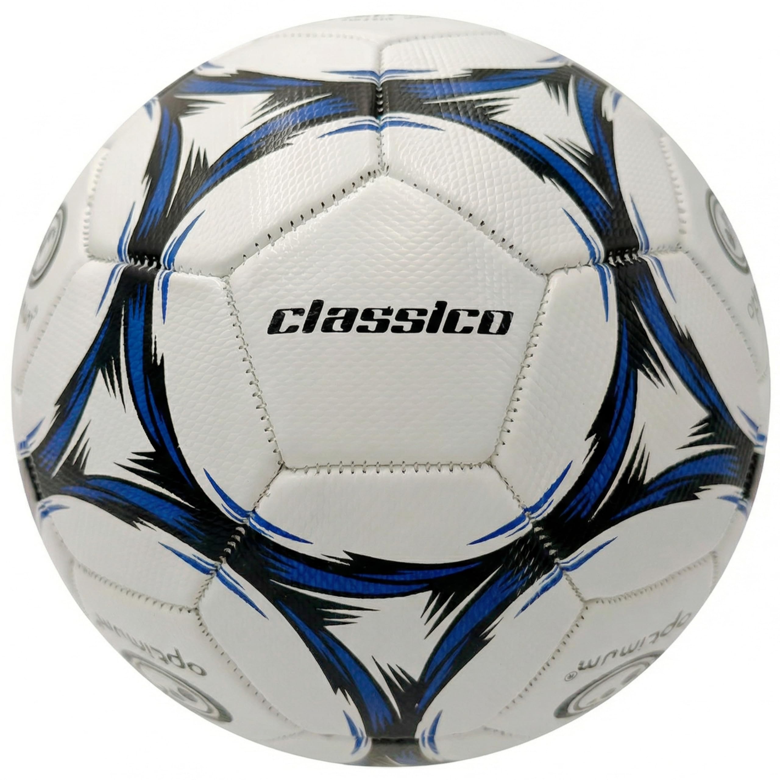 Optimum Sport Classico Football for Indoor/Outdoor Training & Matches, Durable Valve for Consistent Flight, Precision Control & Lasting Air Retention – Size 4, White/Black/Blue