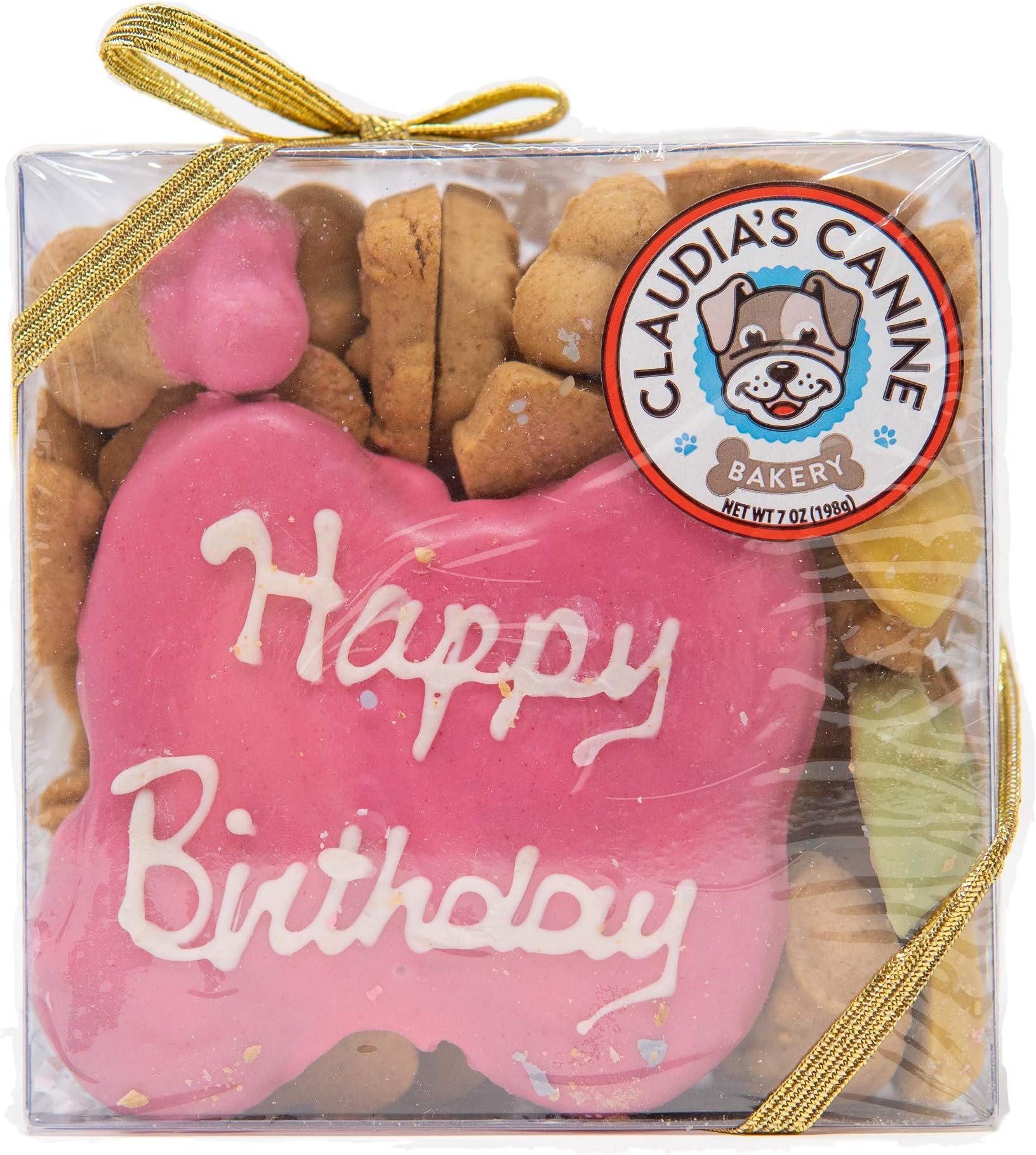 Claudia's Canine Bakery | Vanilla Flavor, Gourmet Dog Treats | No Preservatives, No Animal by-Products, No Fillers | Made in The USA | Net Wt. 7 oz (Happy Birthday, Pink)