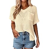 PRETTYGARDEN Women's 2026 Spring Short Sleeve Sweaters Lightweight V Neck Casual Going Out Summer Tops Beach Vacation Clothes