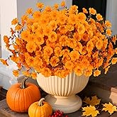 Artificial Fall Flowers for Outdoors, 10 Bundles Fake Faux Fall Flowers UV Resistant Fall Decor Plants for Home Porch Garden Patio Decoration (Fall Yellow)
