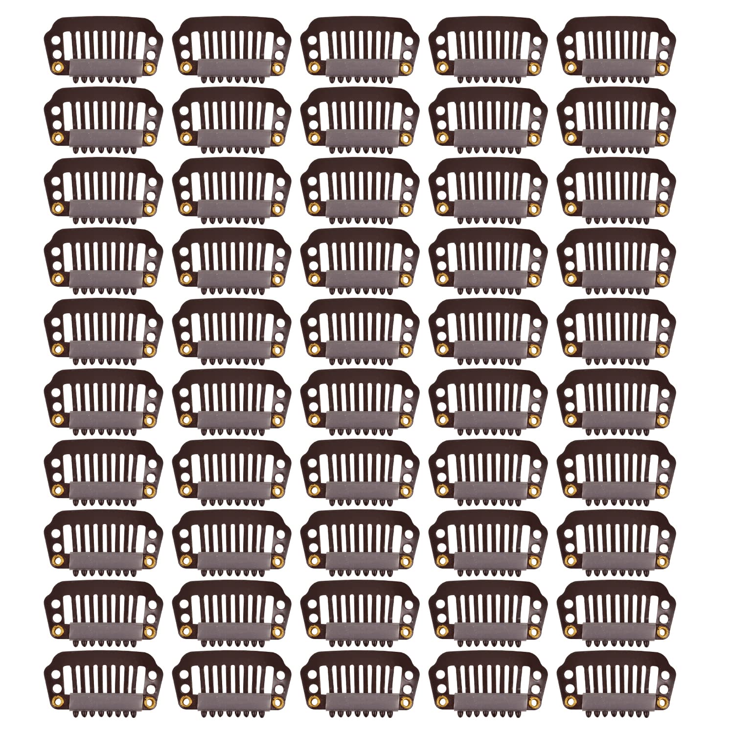 50 Pcs Wig Clips 8 teeth Hair Extension Clips with Metal Snap for Hair Extensions (28mm Dark Brown)