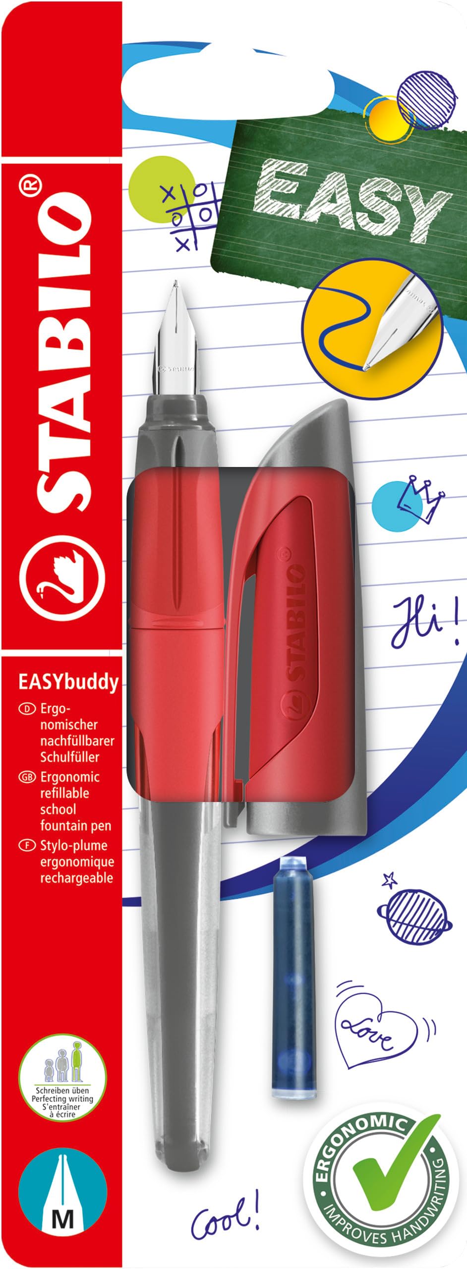 STABILO Ergonomic School Fountain Pen EASYbuddy - M Nib - Coral/Red — image 1