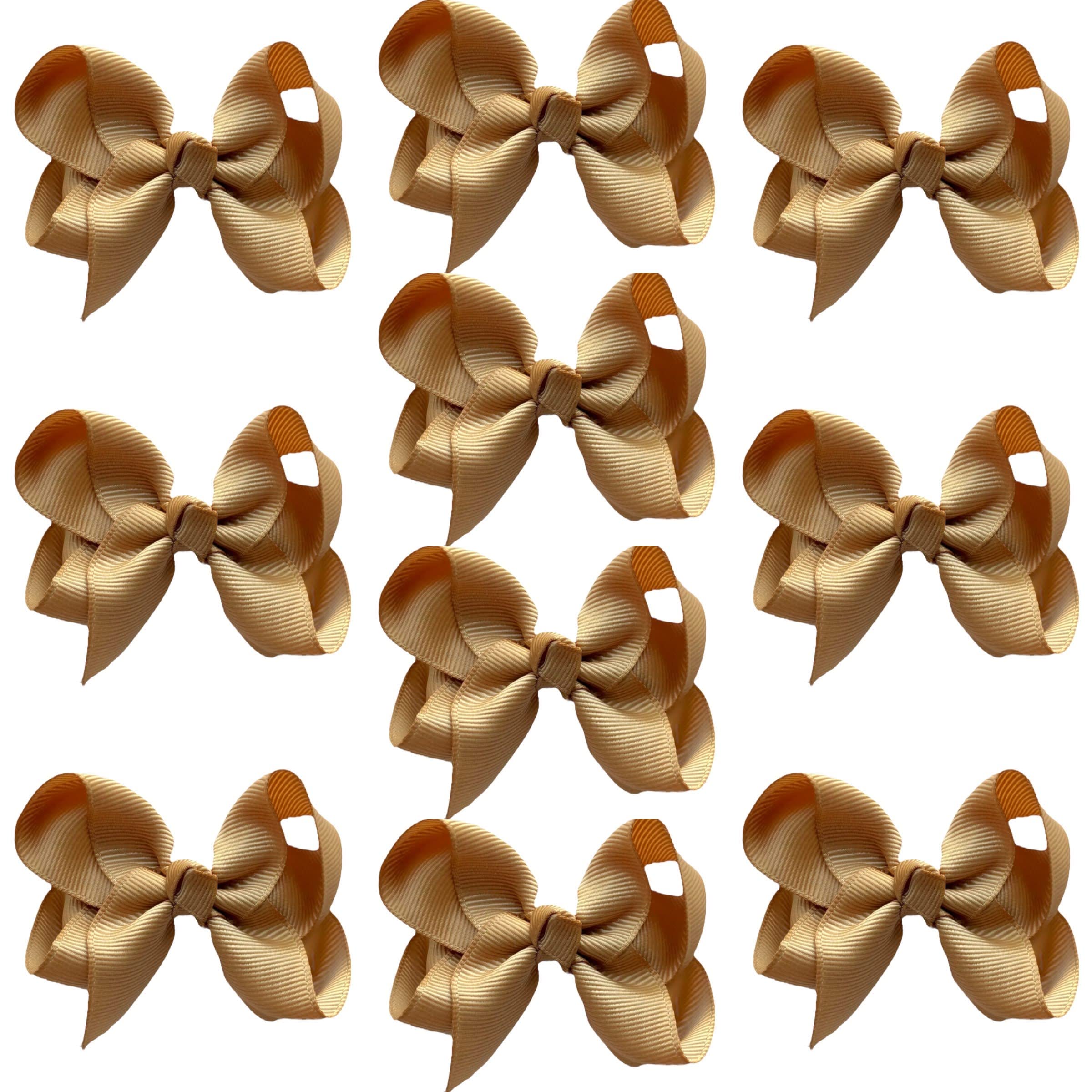 10pk Light Brown Hair Bows Knots Clips Slides Grips 3" Inch 7.6cm Solid Colour Girls School Hairbow Accessories
