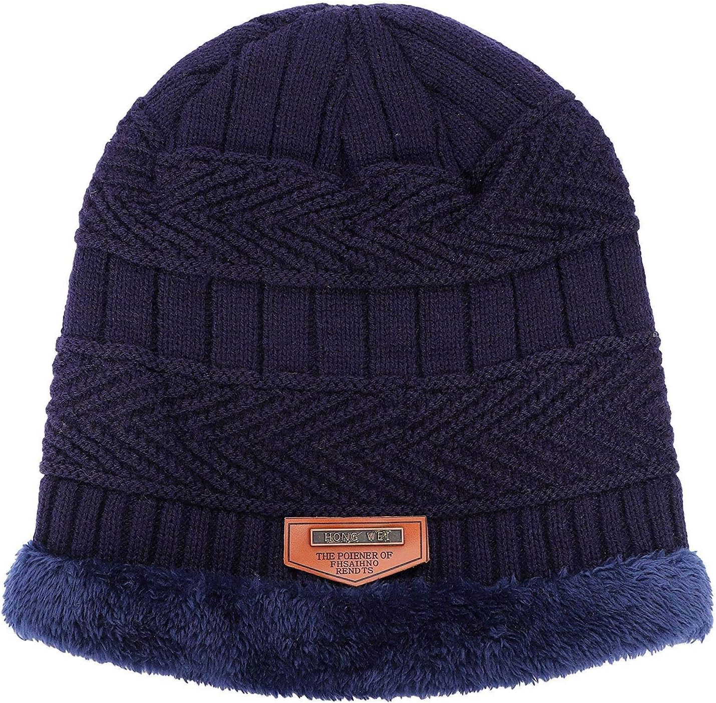 V3E Men's|Boy's Imported Navy Blue Woollen Warm Knitted Hat Inside Fur Beanies|Skullies- (B001)\n