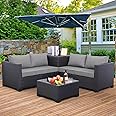 Outdoor PE Wicker Patio Furniture Set 4 Piece Black Rattan Sectional Loveseat Couch Set Conversation Sofa with Storage Box Gl