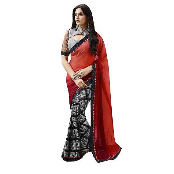 Womens Multi Georgette Printed Half and Half Saree (SHAMA6648SSSR003, Multicolour)