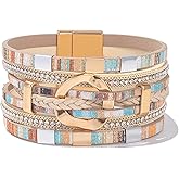 FANCY SHINY Boho Leather Wrap Bracelets Circle Square Bead Braided Handmade Stackable Bracelet Trendy Cuff Bangle for Women