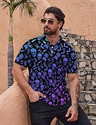 Xdceu Men's Skull Polo Shirts Hawaiian Golf Polo