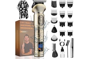 QREEYX 6 in 1 Beard Trimmer for Men - Professional Hair Clipper Trimmer Waterproof T-Blade Trimmer, Electric Razor Body Nose for Men Cordless Grooming Kit with LCD Display