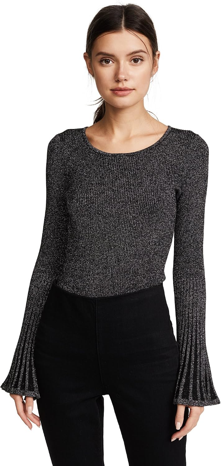 MILLY Women's Metallic Rib Flare Sleeve 