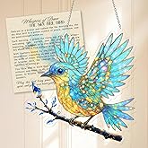 Crystal Sky Bluebird Stained Acrylic Ornament (8 Inch) – Double-Sided Sun Catcher for Window, Garden, Indoor Decor – Stained Glass Look Blue Bird Hanging Decoration (Bird 1)