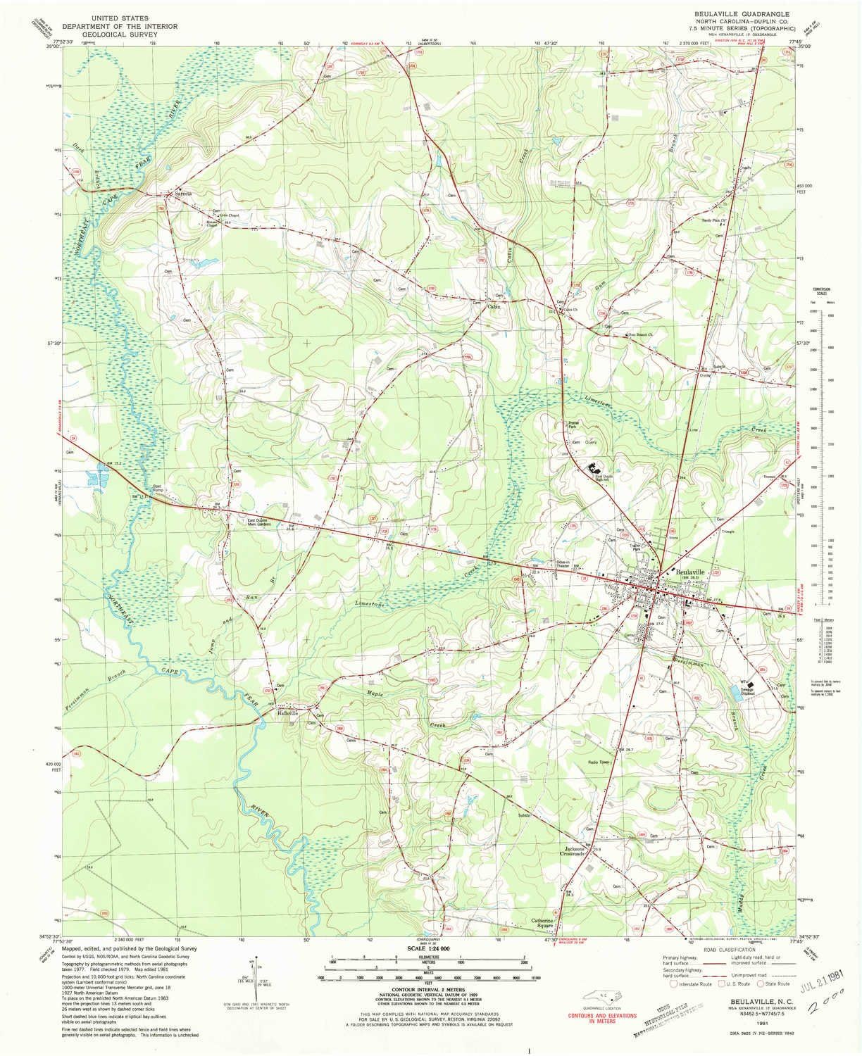 YellowMaps Beulaville NC topo map, 124000 Scale, 7.5 X 7.