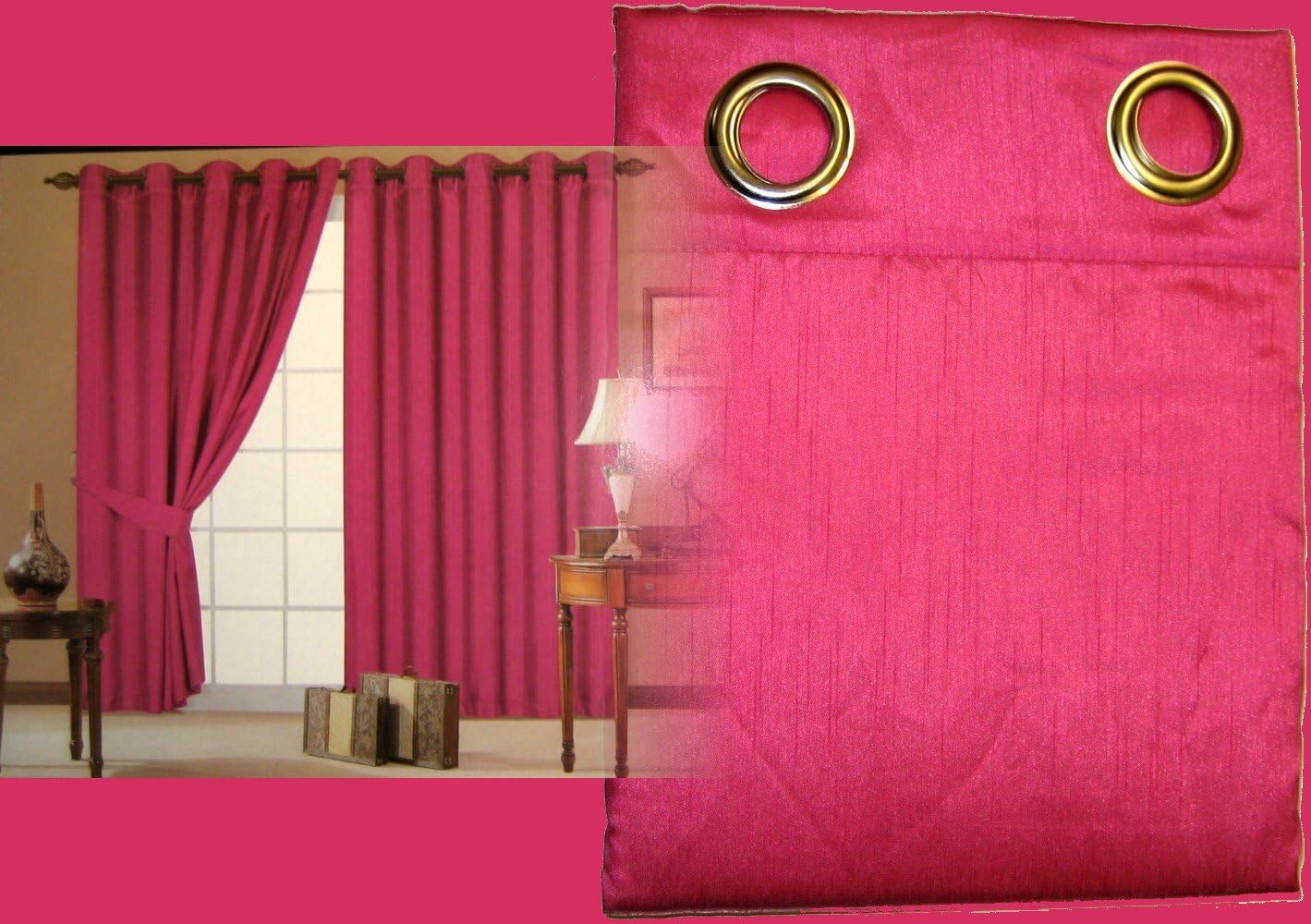 Fuchsia/ Hot Pink Faux Silk Fully Lined Ready Made Pair Of Eyelet