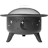 Amazon Basics Moon and Star Round Wood Burning Fire Pit - 32-Inch, Black