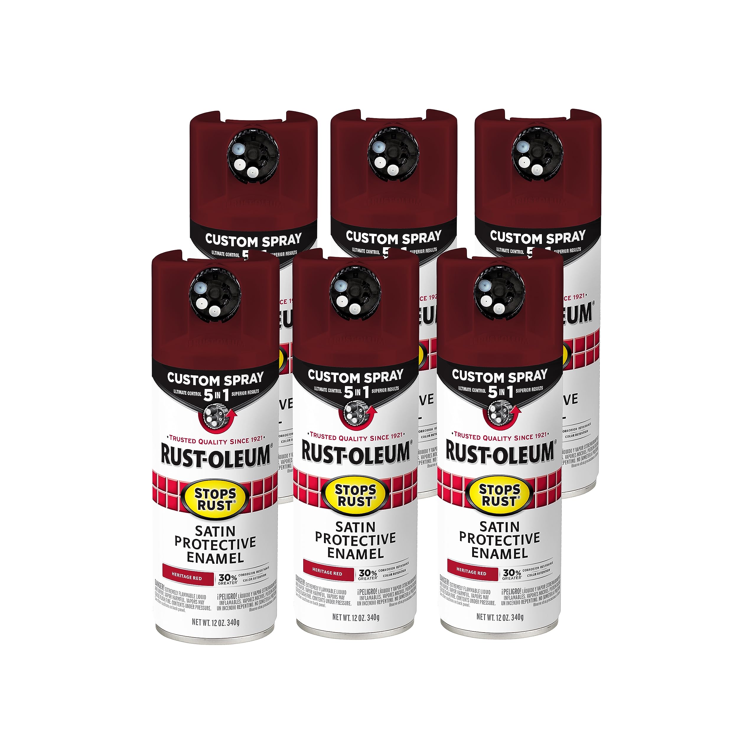 Rust-Oleum 376880-6PK Stops Rust Custom Spray 5-in-1 Spray Paint, 12 oz, Satin Heritage Red, (Pack of 6) Image