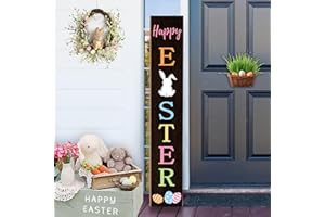 ARKUKT Easter Welcome Porch Sign Decor Bunny Rabbit Wooden Hanging Sign Door Porch Standing Decorative Signs Plaques for Front Door Farmhouse Outdoor Indoor Welcome Sign Wall Craft Decor 47.2"H