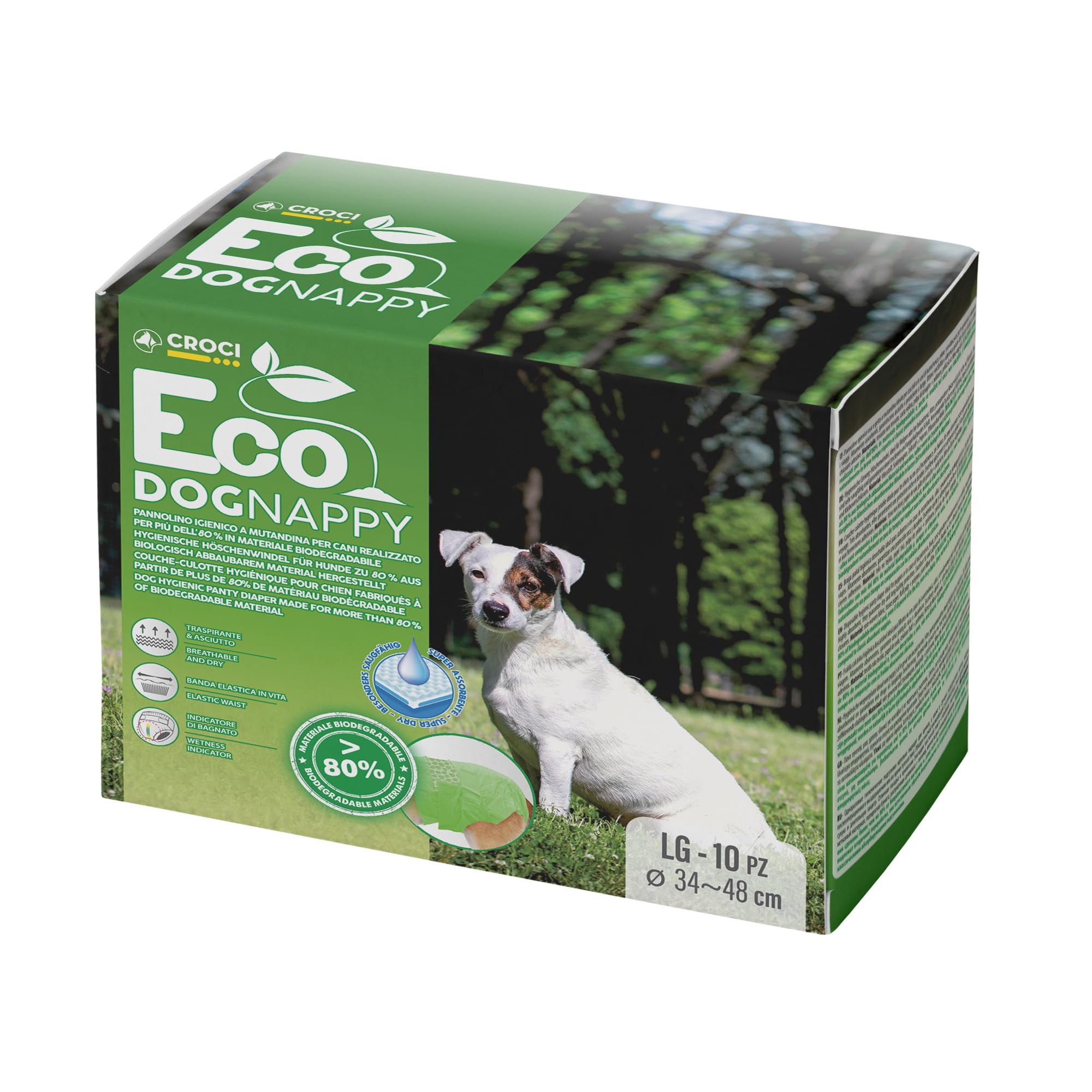Croci Eco Dog Nappy - Male Dog Diapers - Dog Underpants for Pee - Biodegradable, Anti-odour, Disposable Dog Diapers, 10 Pieces, Size L, 34-48 CM