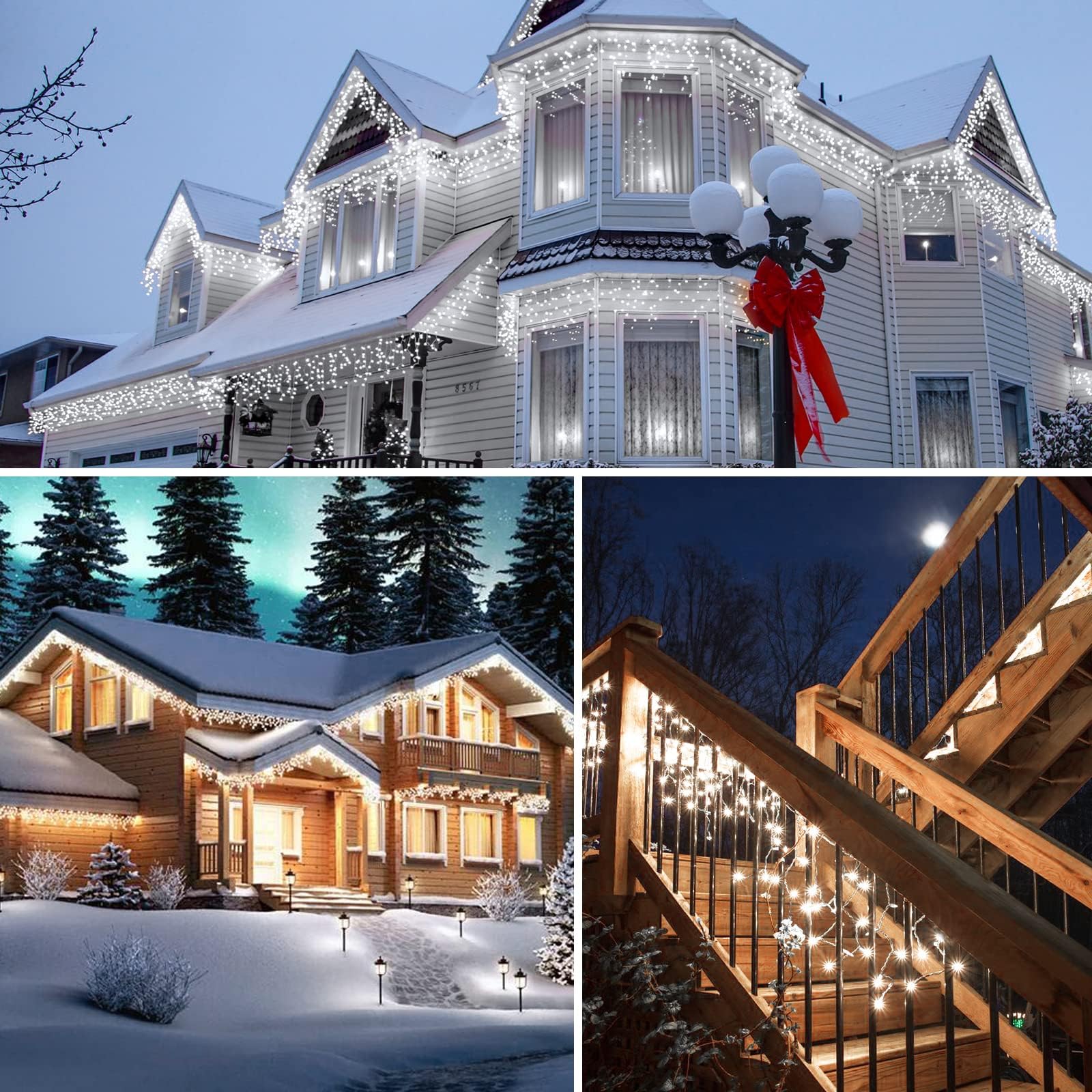 Icicle Lights Outdoor - 40 FT 432 LED Icicle Christmas Lights with 81 Drops, 8 Modes Icicle String Lights with Remote & Timer, Waterproof Fairy Lights for Roof Patio Tree House Decor, White