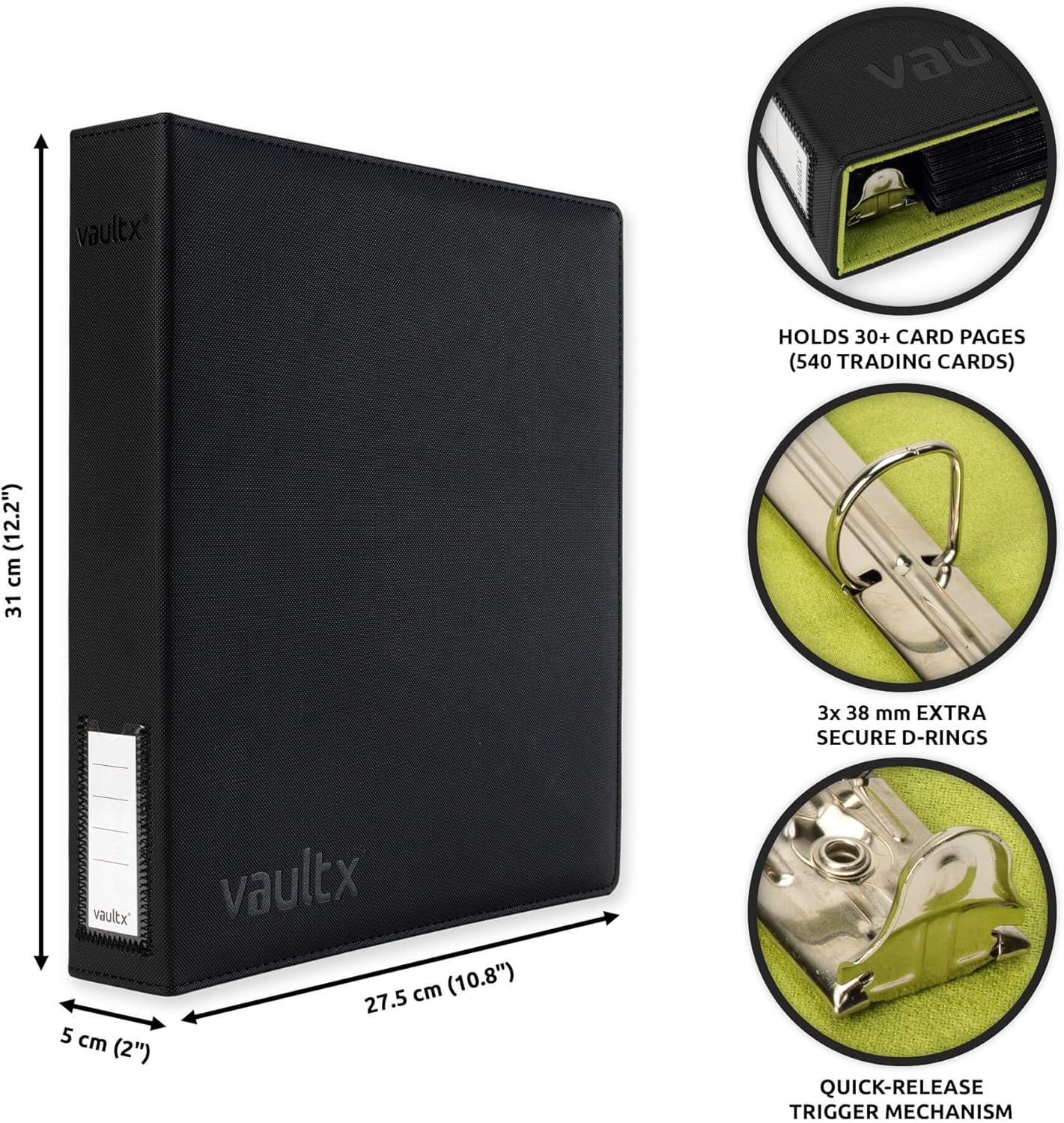 Vault X Premium eXo-Tec Ring Binder  for 9 Pocket Trading Card Pages   30+ Page Capacity 3 D-Ring Clip Binder for TCG - BigaMart