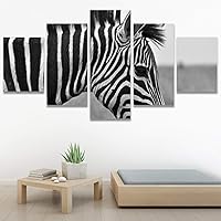 SIGNWIN 5 Panel Canvas Wall Art Animals Black and White Dramatic Duotone Expressionism Grey Modern Artwork for Home Decorations Ready to Hang - 60