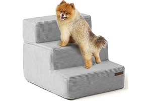 LE SURE Lesure Dog Stairs for Small Dogs and Cats Foldable Pet Steps for High Beds and Couch with CertiPUR-US Certified Foam and Non-Slip Bottom, Glacier Gray, 3 Steps