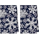 Artoid Mode Blue Snowflakes Winter Kitchen Towels, 18x26 Inch Quick Dry Microfiber Cloth Dish Towels for Kitchen Drying Set of 2