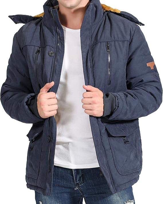 Amazon Innobase メンズ モッズコート ダウンジャケット コート アウター ハーフ丈 フード付き 着脱可 ファー付き ゆったり 裏起毛 防寒 防風 厚手 冬服 カジュアル アウトドア 大きいサイズ 6xl ネイビー コート ジャケット 通販