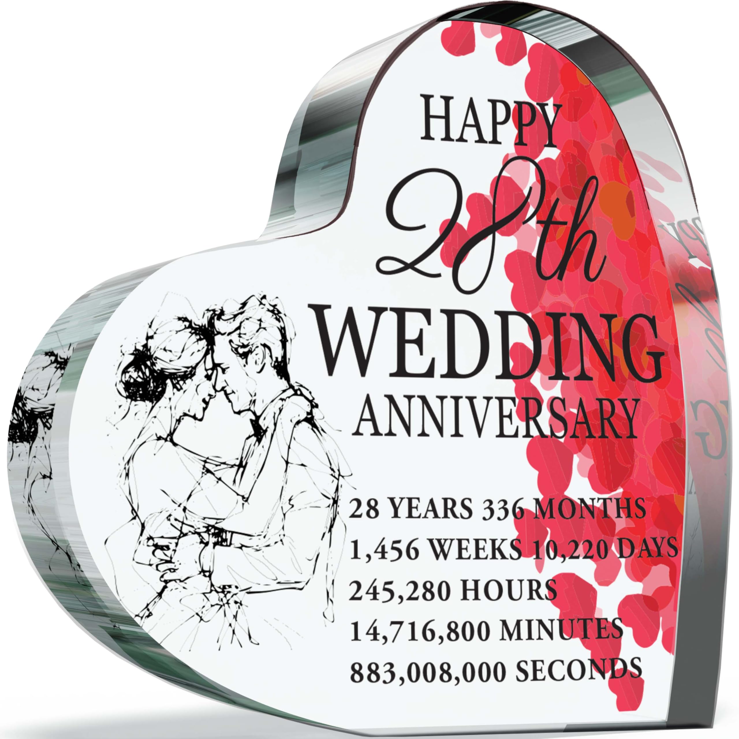 28th Anniversary Plaque Gifts for Wife Husband - Happy 28th Wedding Anniversary - I Love You Romantic Acrylic Heart Gift For Women Men, 100mm x 100mm Present For Couples Twenty-Eighth Anniversaries