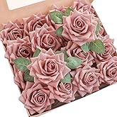 Floroom Artificial Flowers 16pcs 3.5" Real Looking Dusty Rose Foam Fake Hybrid Tea Roses with Stems for DIY Wedding Bouquets Bridal Shower Centerpieces Floral Arrangements Party Tables Home Decoration