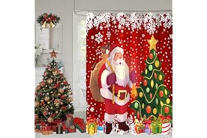 YOSTEV Red Santa Claus Snowflakes Shower Curtains for Bathroom, Merry Christmas Holiday Xmas Bath Home Decor 72x72 Inch