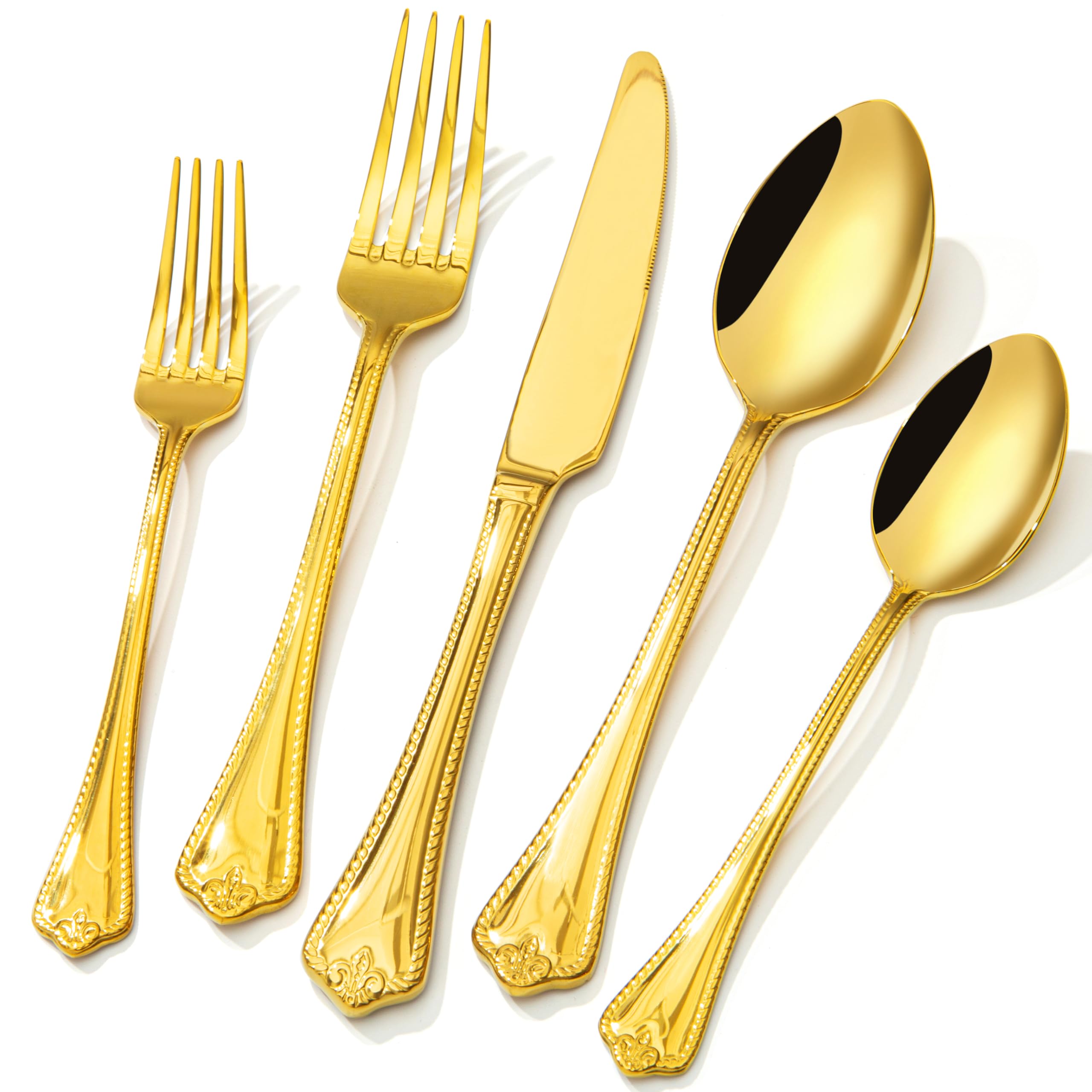 Photo 1 of KINGSTONE Gold Silverware Set, 60-piece 18/10 Stainless Steel Flatware Set Cutlery Set for 12, for Kitchen, Home, Wedding, Party, Mirror Polished and Dishwasher Safe, Featured Gifts