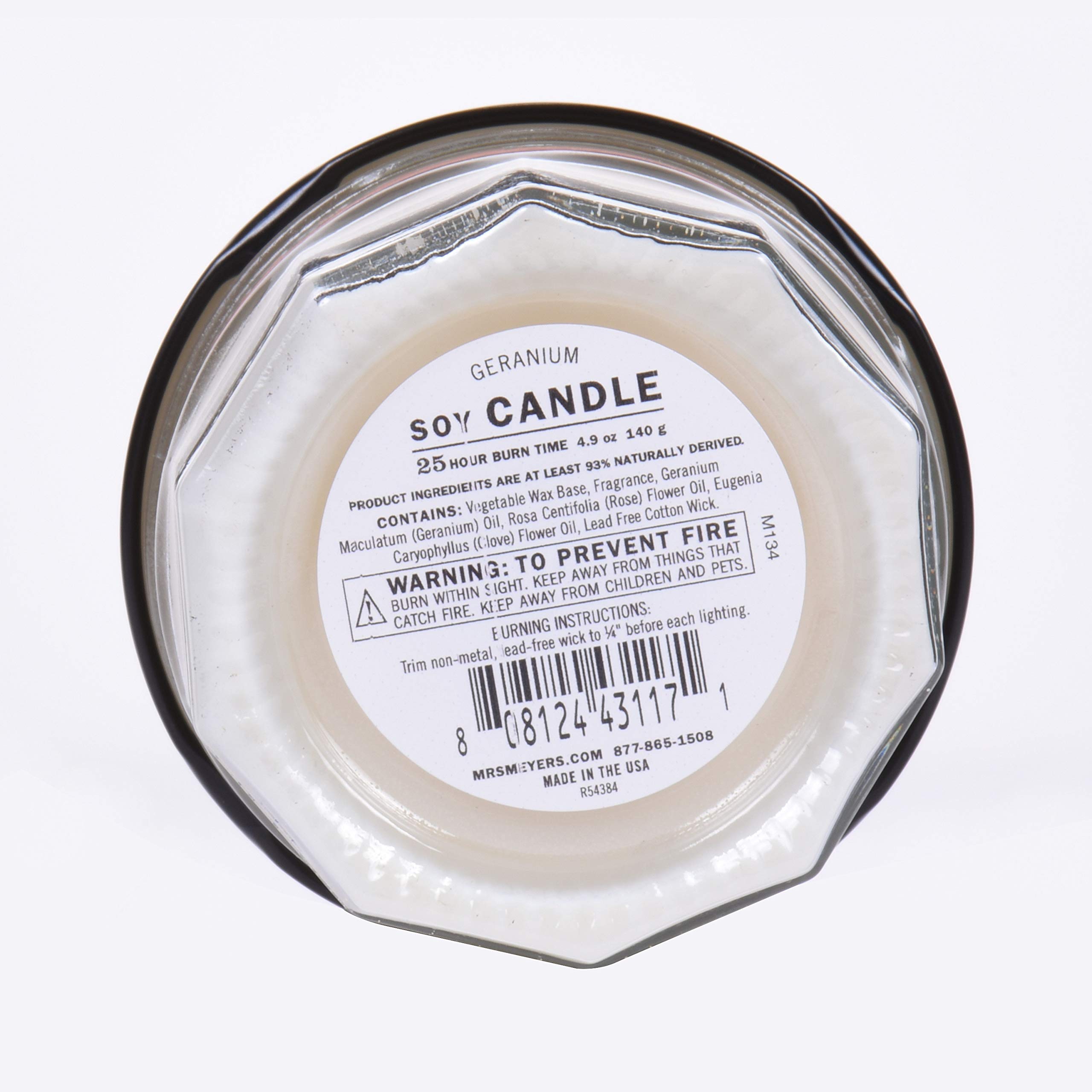 Mrs. Meyer's Clean Day Scented Soy Candle, Small Glass, Geranium, 4.9