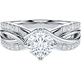 THELANDA Genuine Moissanite or Simulated Diamond Fancy Split Intersecting Infinity Crisscross 1CT Promise Engagement Ring