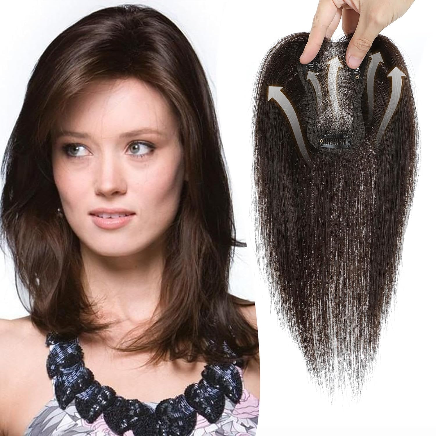 GULALUUK Hair Topper for Thinning Hair Women Real Human Hair 120 Density 3x4 Inch Swiss Base 10inch Dark Brown — image 1