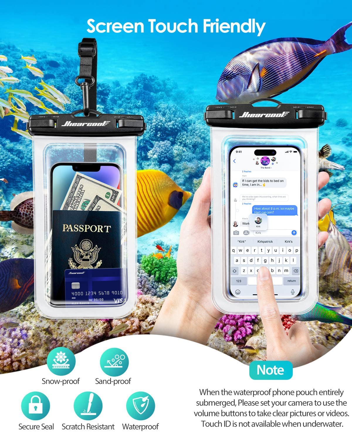 Hiearcool Waterproof Phone Pouch, Waterproof Beach Bag Compatible for iPhone 16 15 14 13 Pro Max Up to 8.3