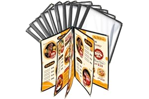 FLKQC Transparent Restaurant Menu Covers 8.5 x 11 | Restaurant Recipe Menu Covers Transparent Restaurant Menu Covers for Kitchen, Drink, Wine Menu Covers Black (10, 8.5"x 11" (5 Pages, 10 View))