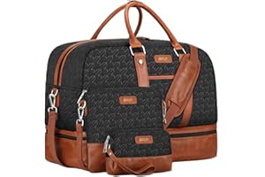 IBFUN Weekender Bags for Women, Large Overnight Bag Canvas Travel Duffel Bag Carry On Tote with Shoe Compartment 21" 3Pcs Set