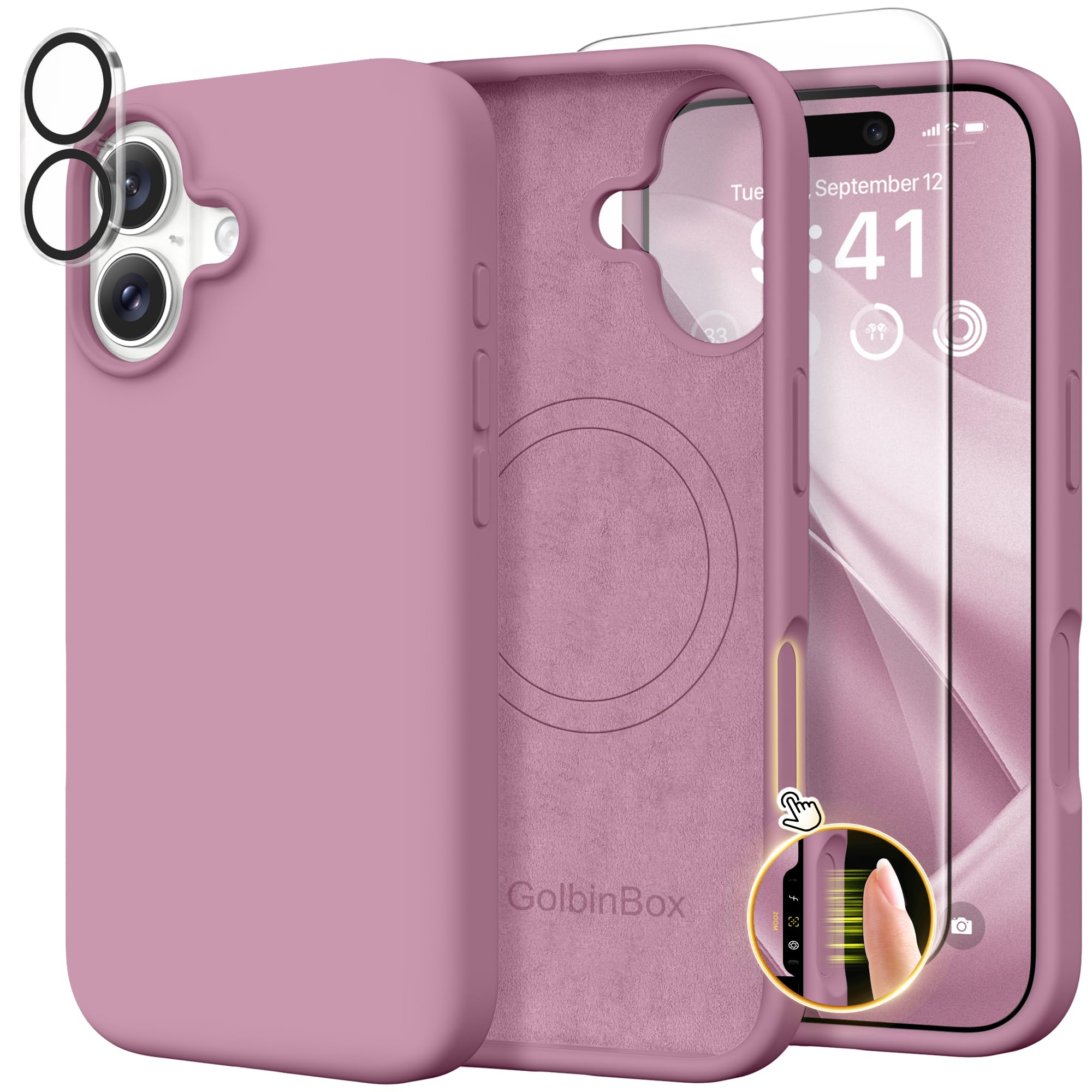 GolbinBox Magnetic for iPhone 17 Case, Compatible with MagSafe, Screen Protector + Camera Lens Protector, Liquid Silicone Shockproof Phone Cover with Anti-Scratch Microfiber Lining, Blackcurrant
