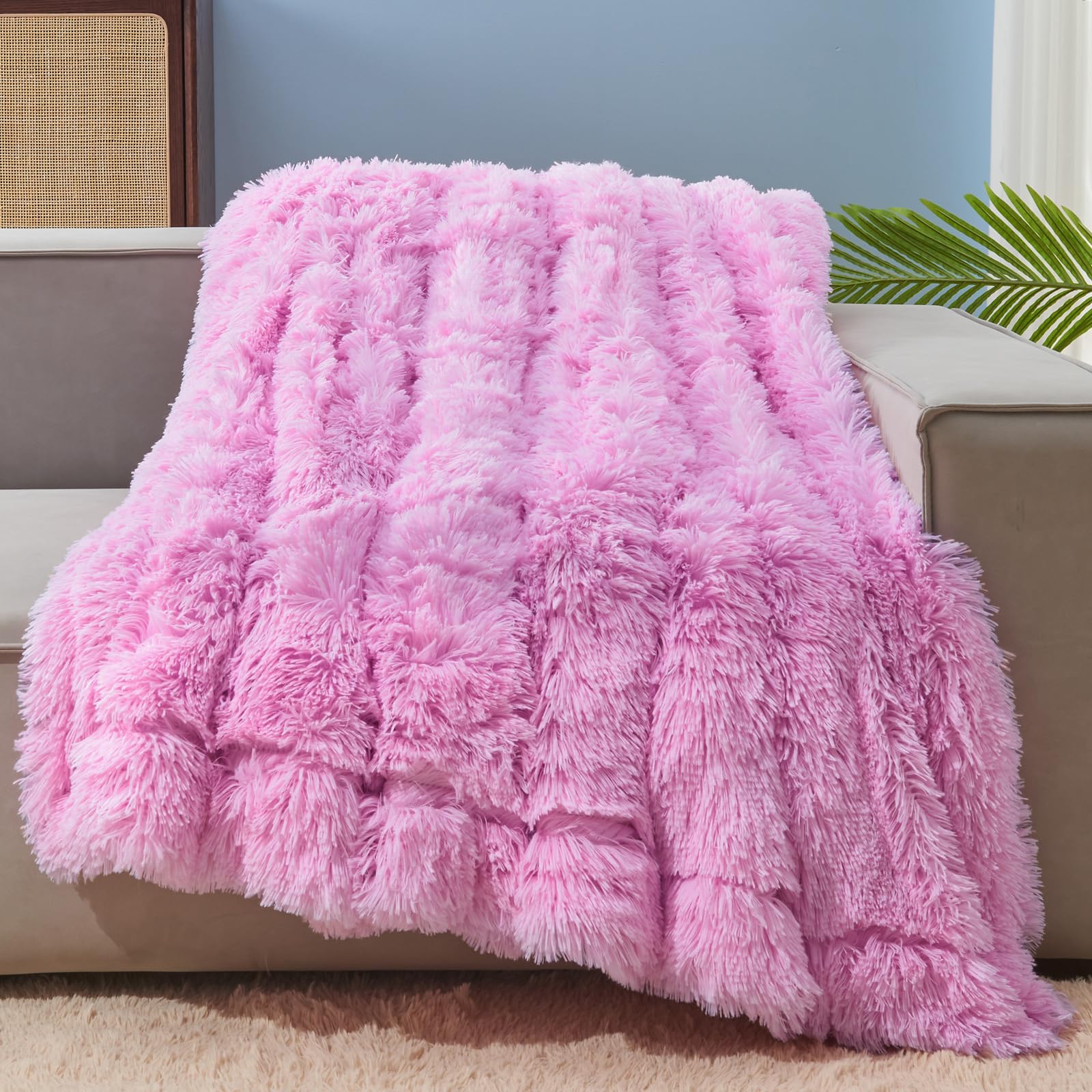 Photo 1 of GONAAP Fuzzy Faux Fur Throw Blanket Light Pink Super Soft Cozy Plush Fuzzy Shaggy Blanket for Couch Sofa Bed (Light Pink, Throw(50"x60"))
