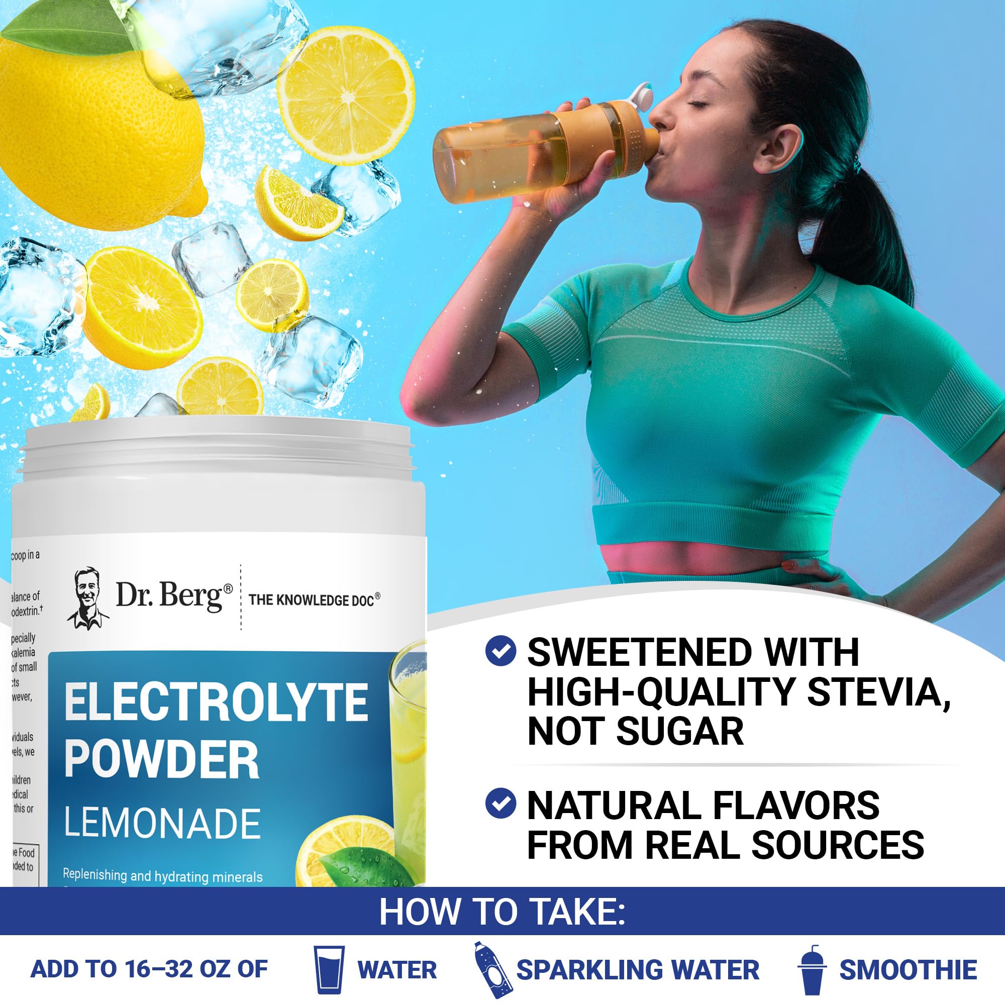 Dr. Berg Zero Sugar Hydration Keto Electrolyte Powder - Enhanced w/ 1000 mg of Potassium & Real Pink Himalayan Salt (NOT Table Salt) - Lemonade Flavor Hydration Drink Mix Supplement - 100 Servings