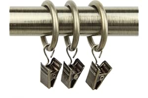 Rod Desyne 10 Count 1-Inch Curtain Rings with Clip for Windows, Antique Brass